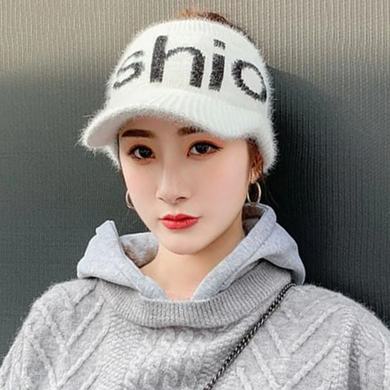 Cap hat female baseball cap fashion letter knitted wool empty top hat ladies spring and autumn baseball cap