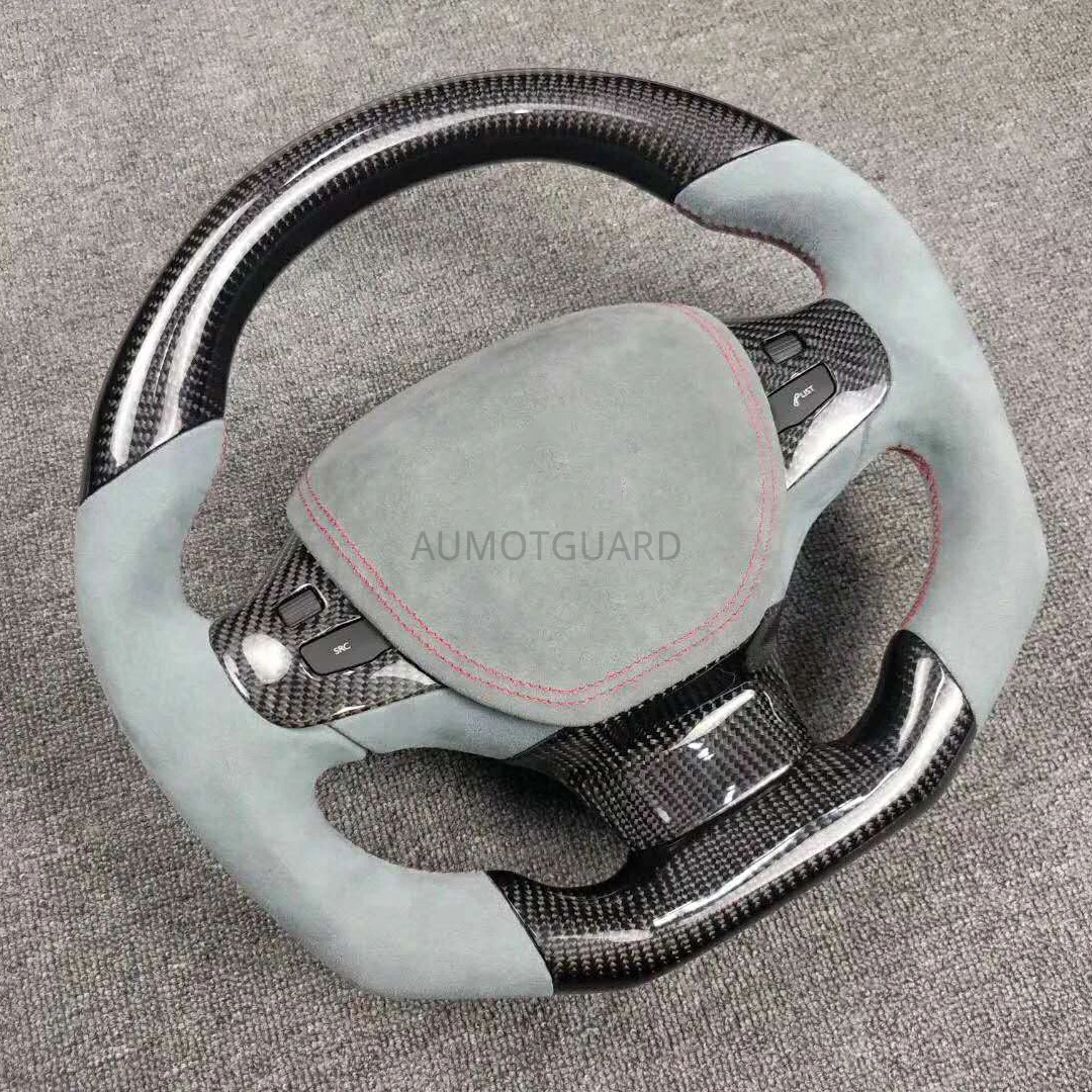 Cuatomized Real Carbon Fiber Sports Steering Wheel Alcantara Leather compatible for Peugeot 308