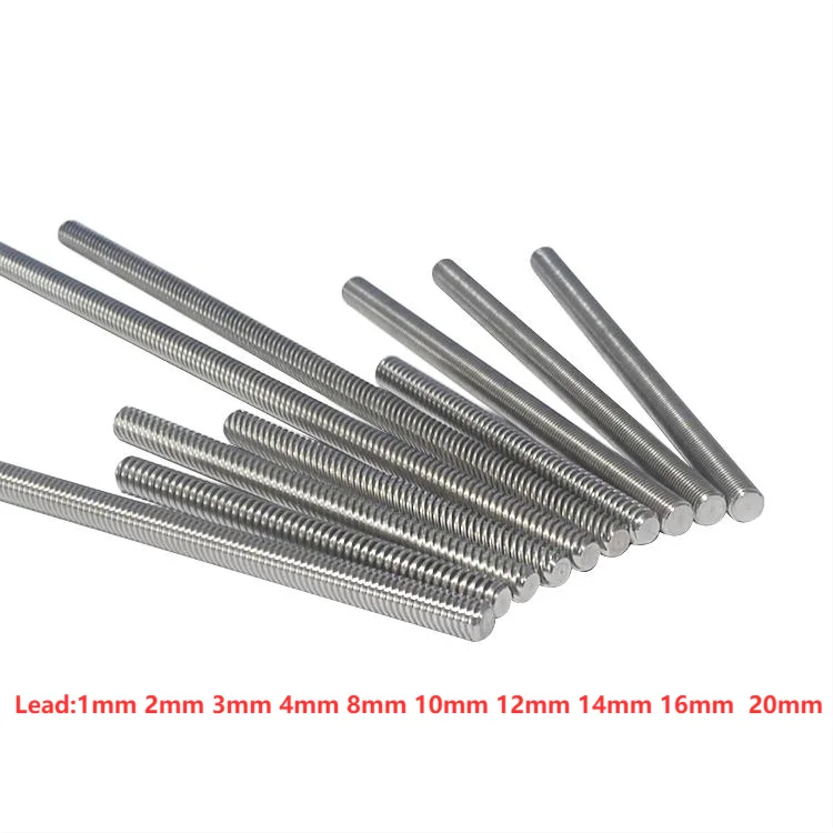 

304 stainless steel T8 screw length 450mm lead 1mm 2mm 3mm 4mm 8mm 10mm 12mm 14mm 16mm trapezoidal spindle 1pcs