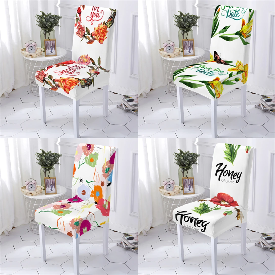 

Plant Style Computer Chair Cover Extensible Room Chairs Covers Dining Room Petal Flowers Printing Bar Chair Case Home Stuhlbezug