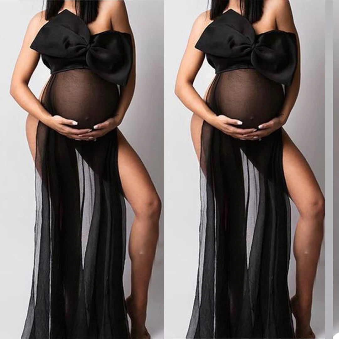 

Summer Beautiful Tulle Maternity Robe For Photo Shoot Custom Made Big Bow Women Ruffled Tulle Maternity Dresses Maternity Gowns