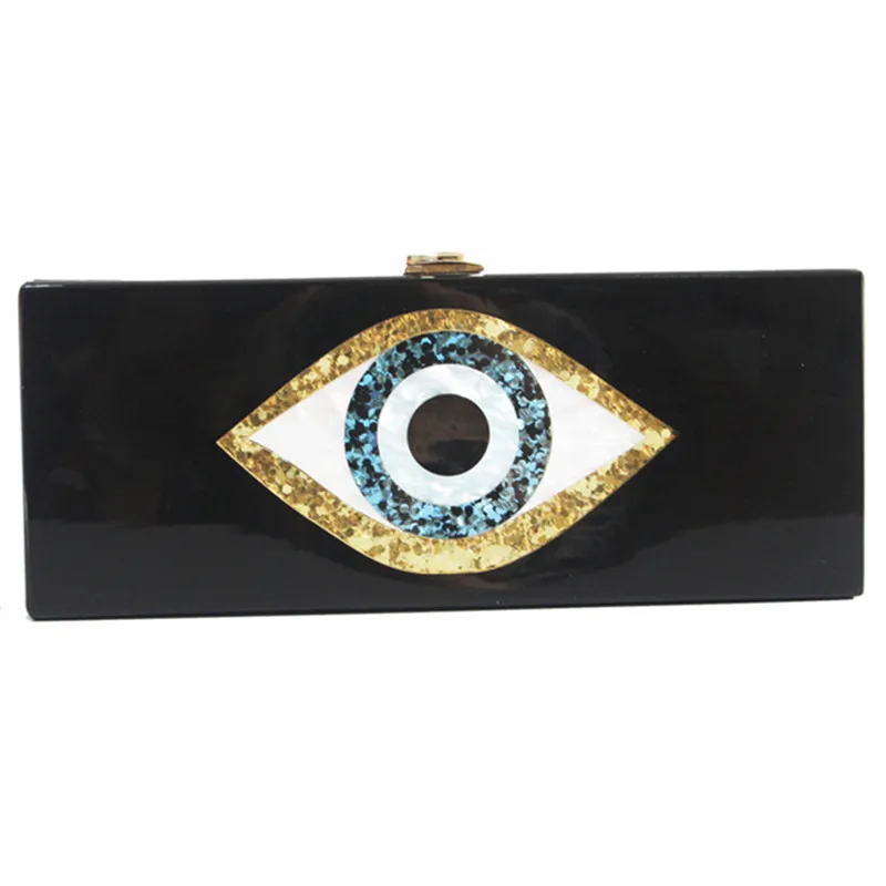 solid black pearl white 25 cm X 10 cm long size acrylic box clutches bags handbag women brand evil eye cartoon evileye party bag