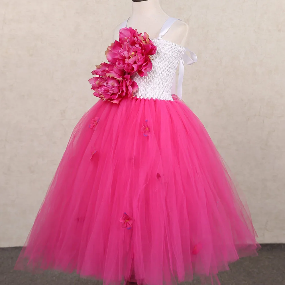 Peony Flower Girl Dresses for Wedding Party Girls Bridesmaid Ball Gown Kids Tutu Costumes Princess Fairy Long Dress Full Length