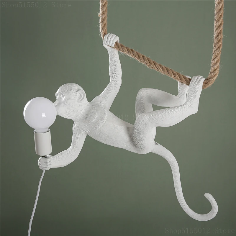 Nordic LED Pendant Lights Resin Monkey Lamp for Living Room Art Decor Pendant Lamp Restaurant Industrial White Gold Hanging Lamp