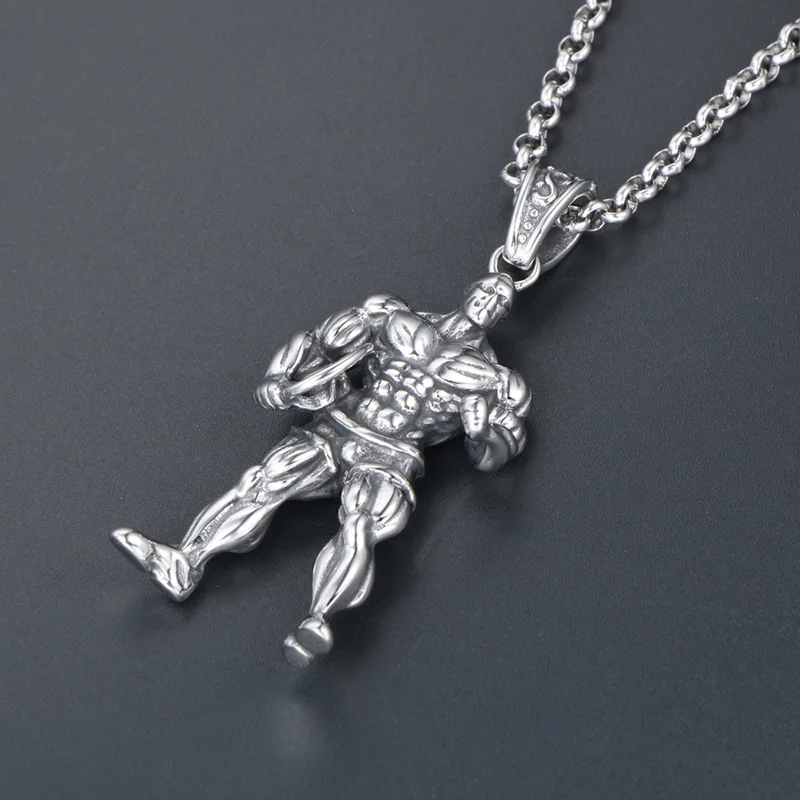 Men Gym Bodybuilder Pendant Necklace Muscle Fitness Expert Sports Necklace