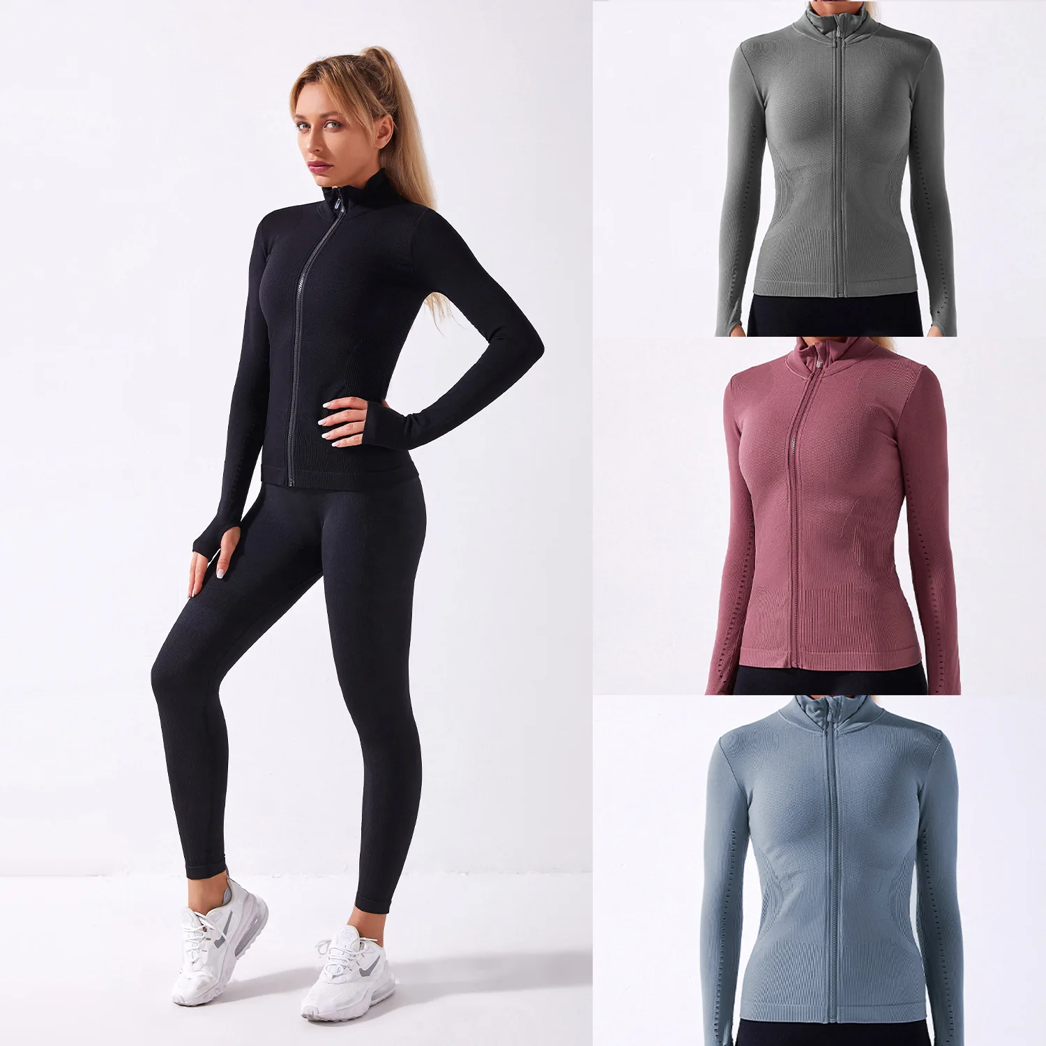 Seamless Long Sleeve Sports Jacket Zipper Fitness Running Yoga Gym Workout Clothes Elastic Bodycon 2021 Winter Autumn Jackets