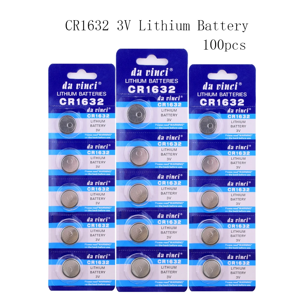 100pcs=20Card CR1632 120mAh  Lithium 3V Button Battery LM1632 ECR1632 BR1632 Cell Coin Batteries For Watch Electronic Toy Remote