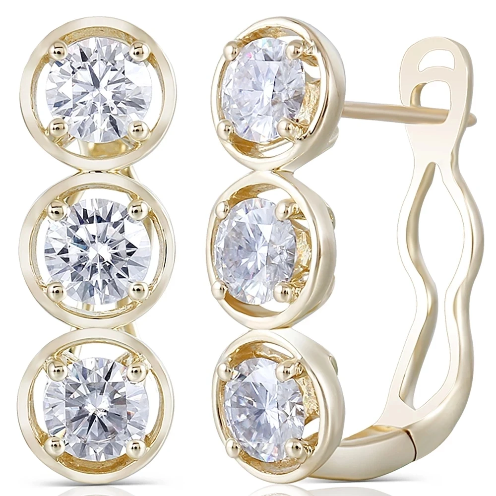 18K AU750 Yellow Gold 1 Carat Each all Use 6ct Round DVVS Moissanite Hoop Earrings for Women U Shaped Huggies Earrings