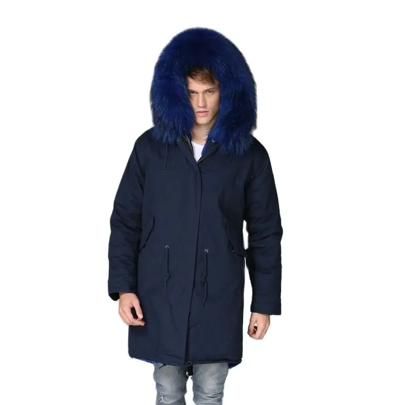 Knee Style Lake Blue Fashion Long Style Warm Fur Parka Mr Fur Winter Wear