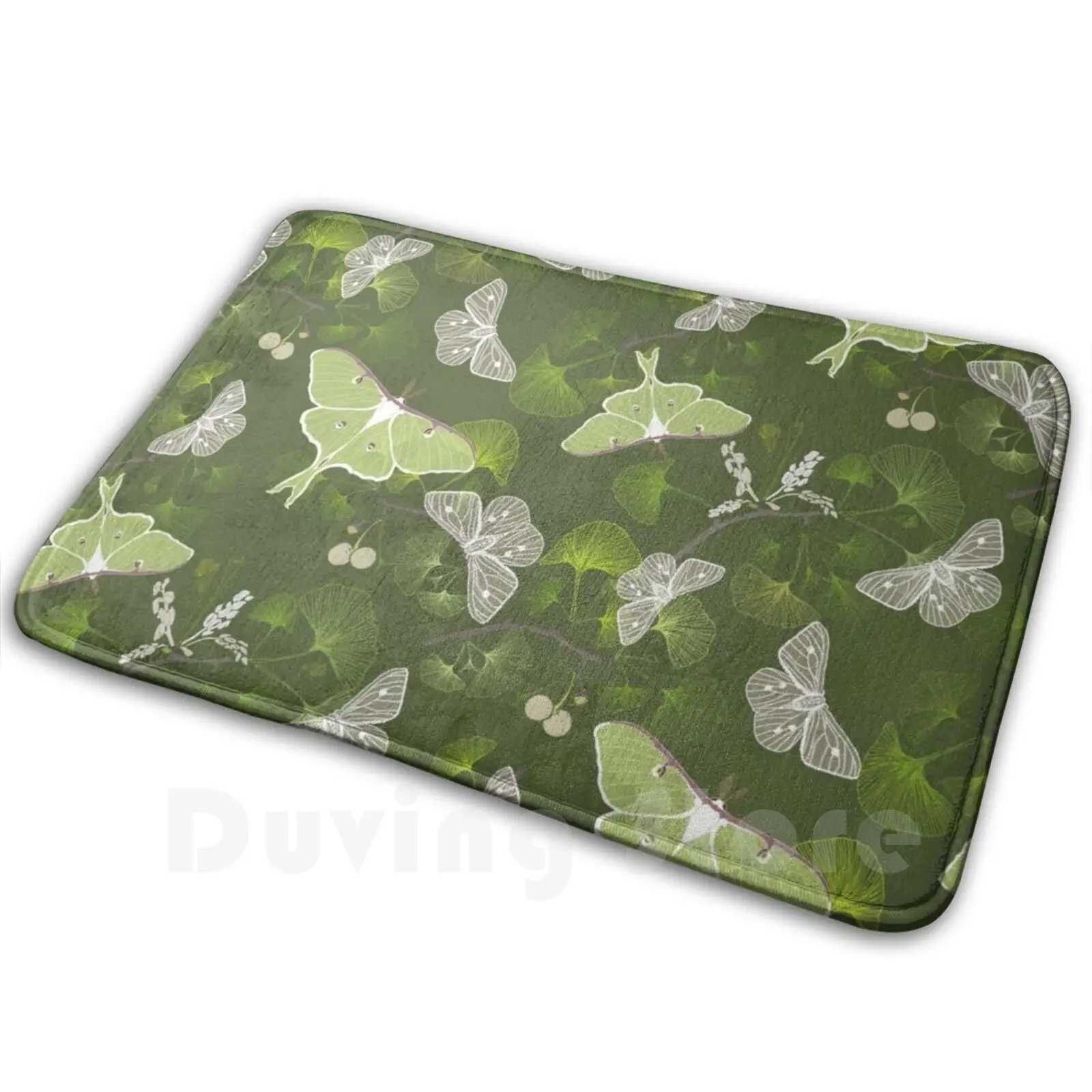 

Butterflies Luna Moth Green Carpet Mat Rug Cushion Soft Non-Slip Luna Moth Ginkgo Leaves Nature Forest Woodland Animals