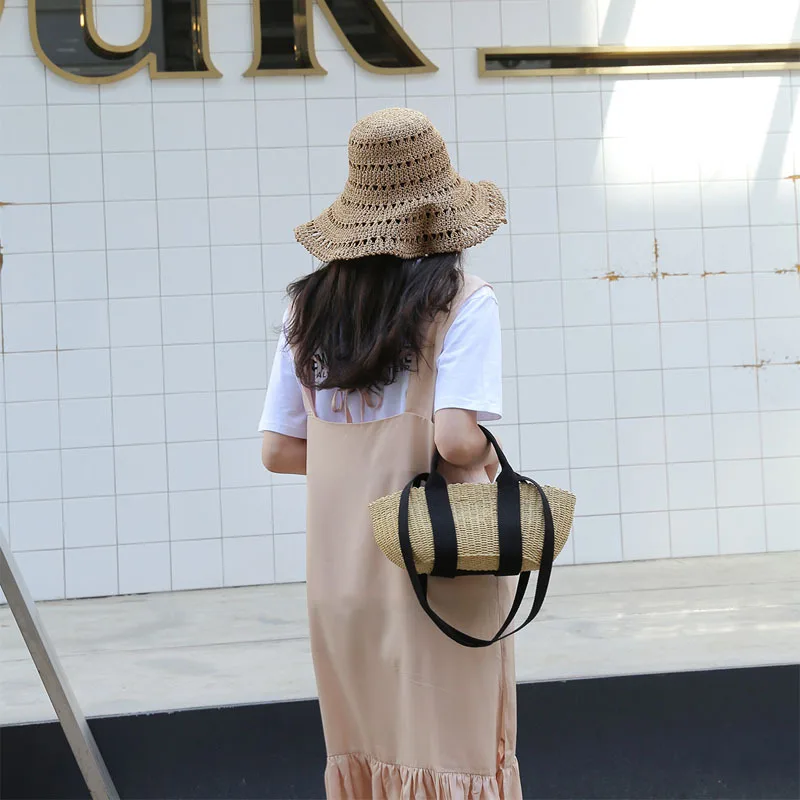 Herald Fashion Female Bucket Cylindrical Straw Bags Summer Beach Bags Wheat-straw Woven Women Crossbody Bags Shoulder Tote Bag