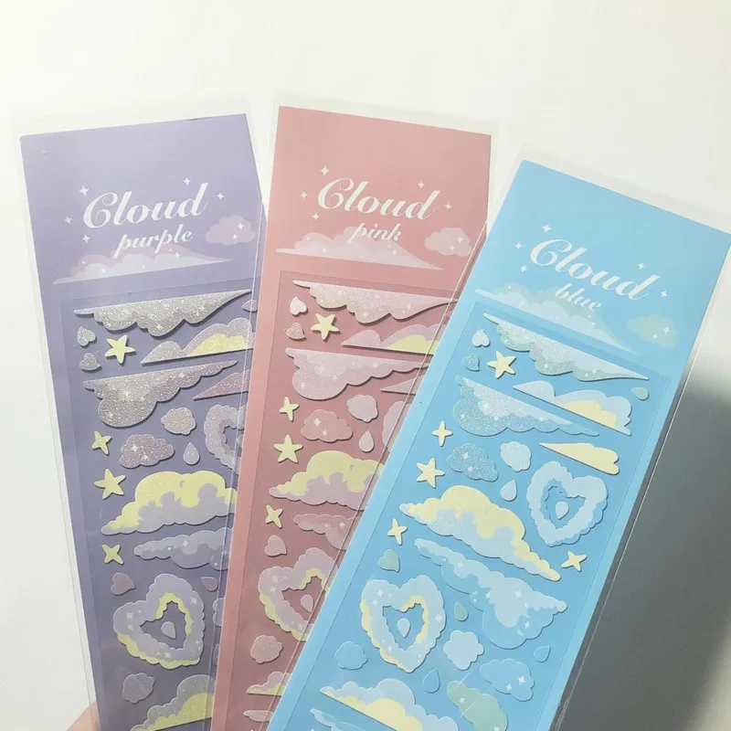 Dreamy Colorful Cloud Star Cute Stickers Flash Powder Laser Children DIY Paster Notebook Stationery Creative Decorative Sticker