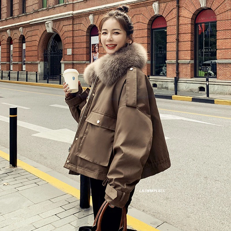 Korean 90% Down Coat Winter Women Vintage Duck Down Jacket Real Fox Fur Collar Warm Coat Thick Loose Down Parkas Outerwear YR267