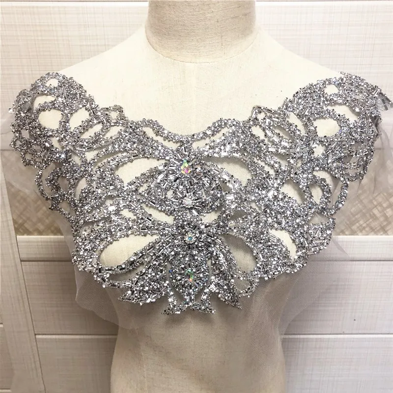 New Gold and silver double side  wedding embroidered crystal rhinestone collar necklace  appliques  n