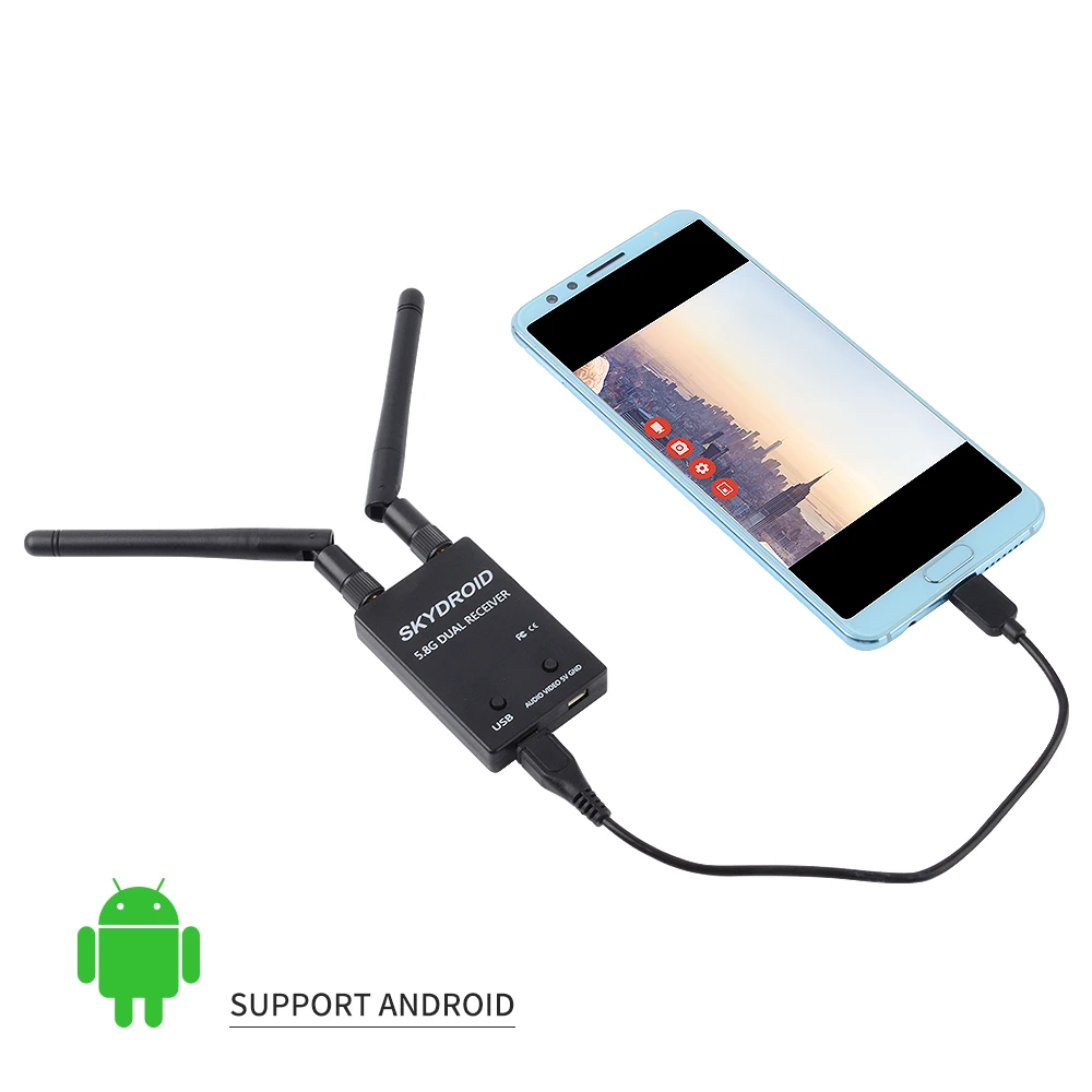 

Приемник управления двойной антенной Skydroid UVC, 5,8 ГГц, 150CH, полноканальный FPV-приемник с аудио для смартфонов Android