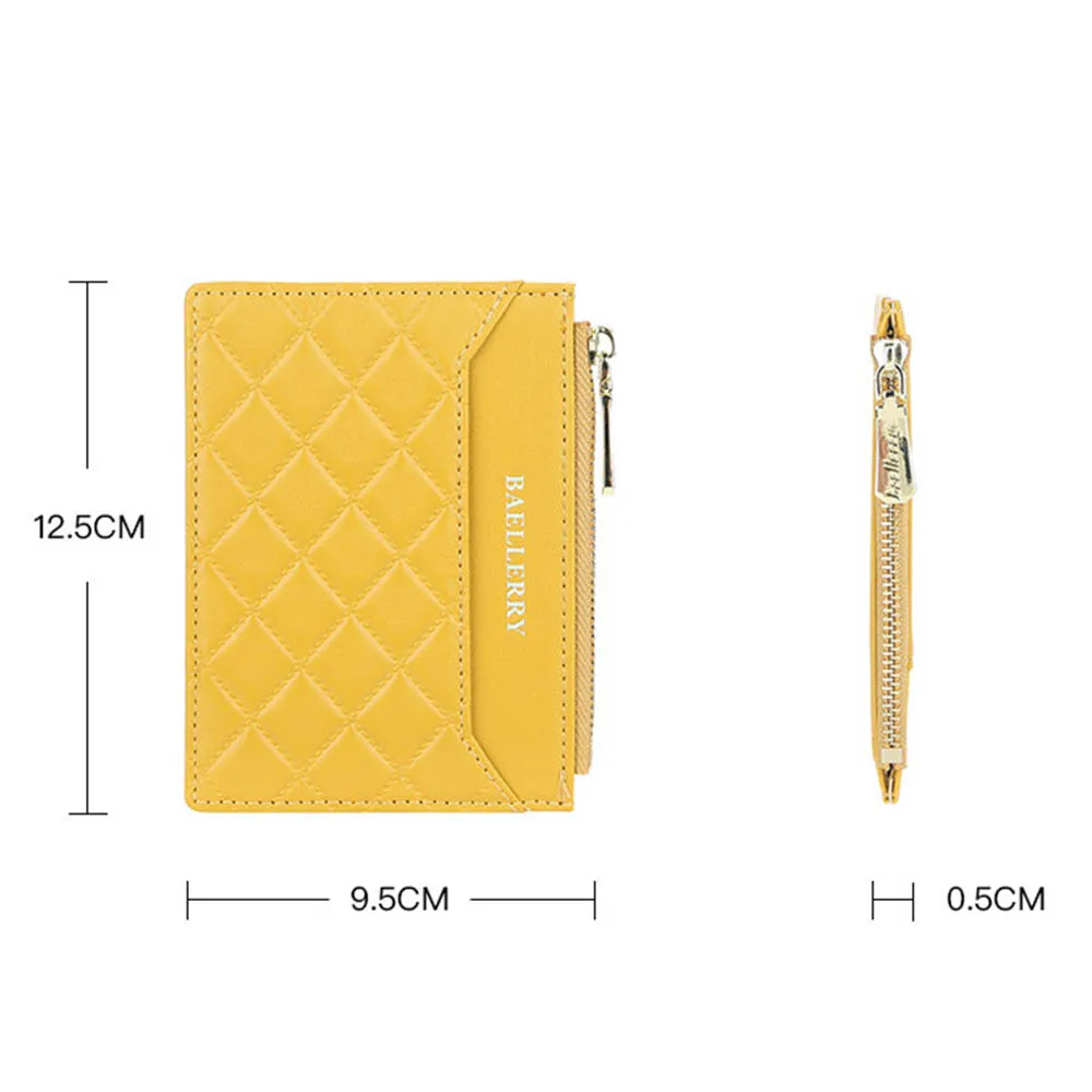 2022 Mini Women Card Wallets Yellow Zipper Card Wallet Soft PU Leather Thin Card Holder Quality Female Card Purse Mini Carteria