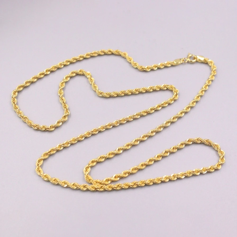 

AU750 Pure 18K Yellow Gold Necklace New Twisted Rope Chain Necklace 4.8g / 22inch For Women Gift