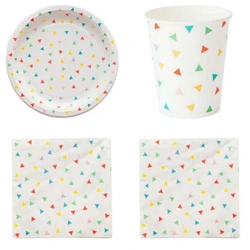 12Pcs Kids Children Girls Favor Party Plate Dish Cup Napkings RereshTriangle Style Disposable Cutlery Tableware Tissue Tower