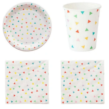 일회용 식기 티슈 타워 12 피스, 어린이, 소녀용 파티 접시 접시 컵, 냅킹, 삼각형 스타일