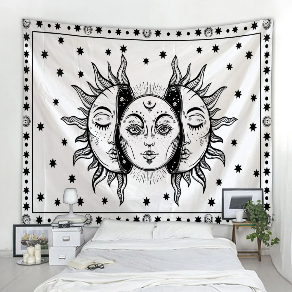 Beautiful psychedelic face printing big wall mounted cheap hippie wall hanging bohemian wall tapestry mandala wall art decoratio