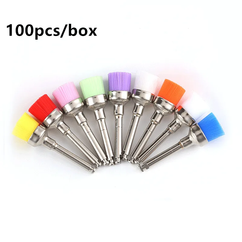 100pcs/box Dental Copper/ Nylon Polishing Brushes Flat Bowl Shape Dental Prophy Brush for Low Speed Handpiece Odontologia Tools