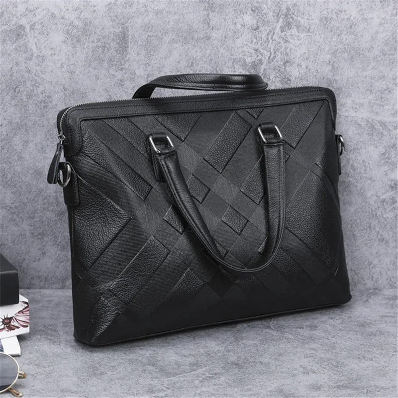 Luxury brand embossed pattern men\'s leather bag handbag real cowhide briefcase fashion shoulder bag male work business bags