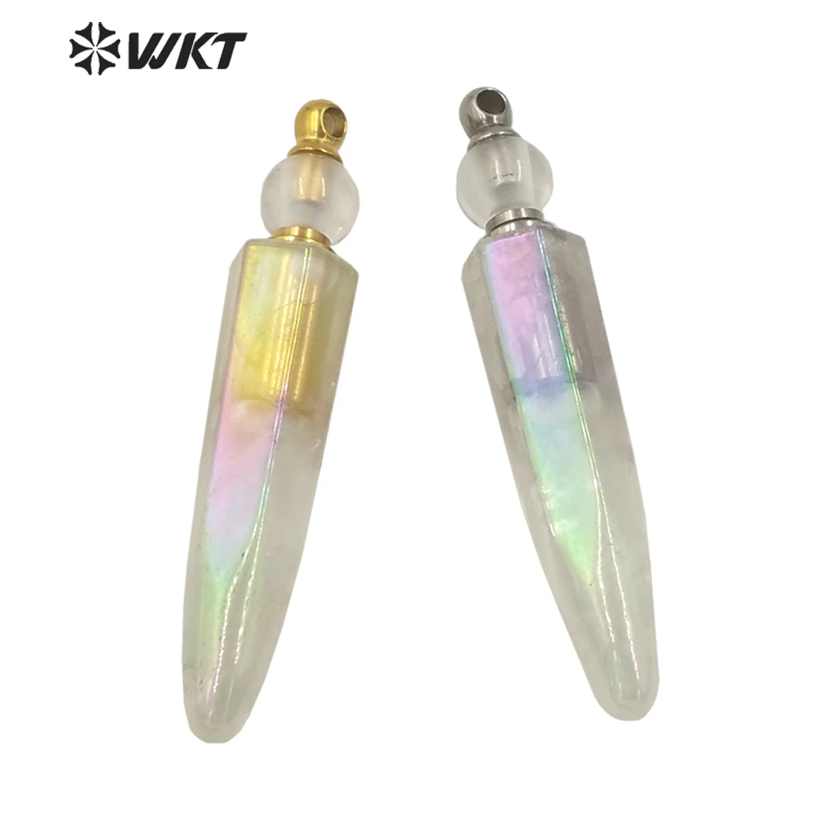 WT-P1620 Wholesale New Shape Bottle Pendant Long Crystal Quartz Point Essential Oil Bottle Pendant Aura Spirit Stone Pendant