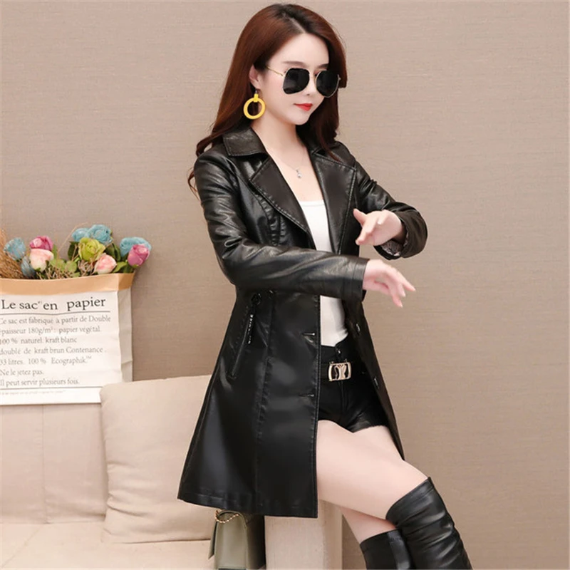 Winter New girl  thick Leather Jacket Long Women\'s Coat slim Fashion punk Female Motorcycle Clothing faux leather Blazer autumn