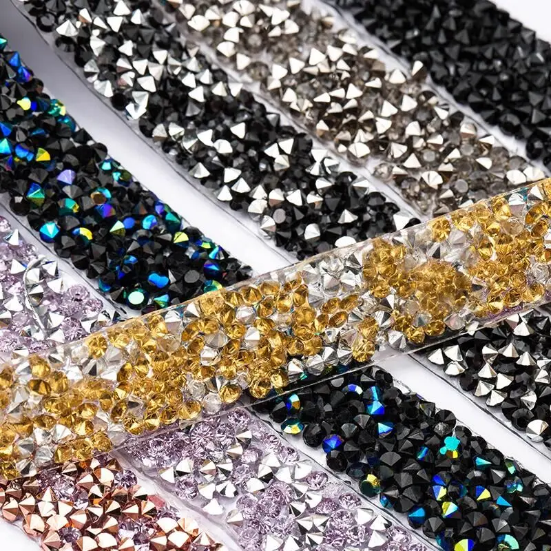 QIAO 1yard/roll 1cm 1.5cm Fashion Rhinestone Tape Trim Resin Crystal Decoration Trimming For DIY Shoes Banding Garment Hat Shiny