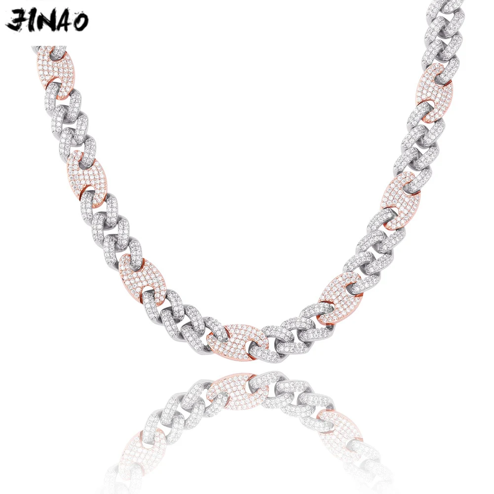 JINAO Men 12mm Heavy Iced Out Chain Zircon Miami Cuban Link Necklace Choker Bling Hip Hop Jewelry Gold Silver color 16''-30''