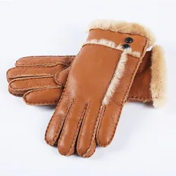 Gants en cuir véritable et fourrure de mouton pour femmes, en laine chaude, Super fait à la main, pour l'extérieur, nouvelle collection hiver