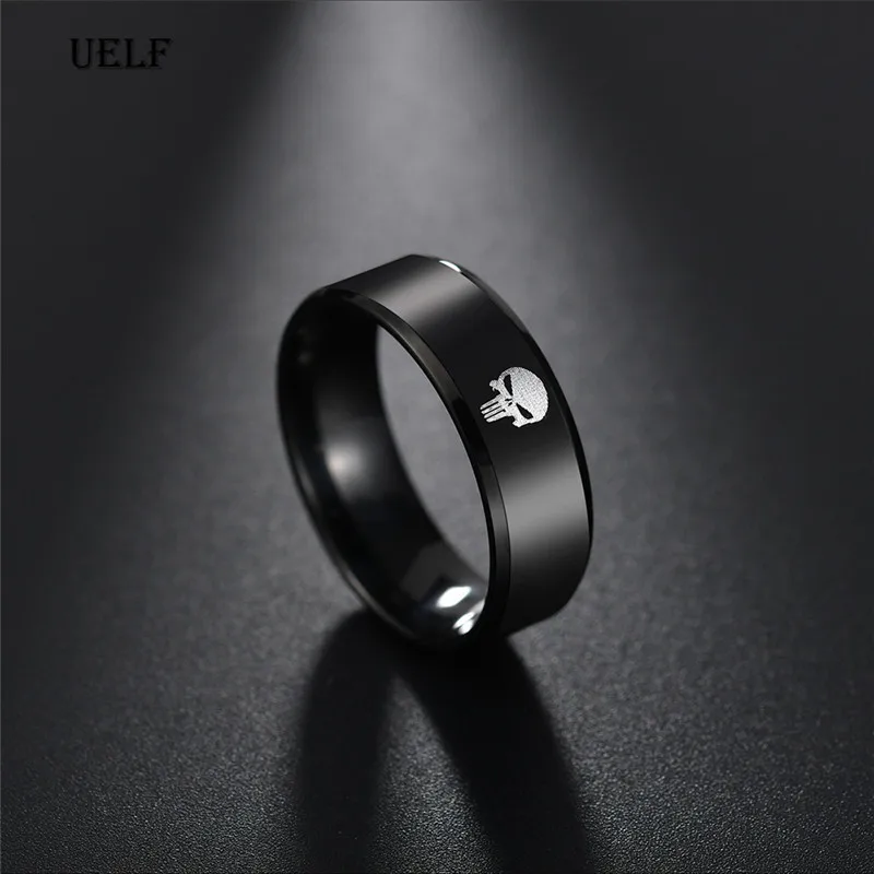 Uelf titanium stainless steel rings for men skull  male finger  vintage ring black punk jewelry