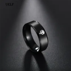 Uelf titanium stainless steel rings for men skull  male finger  vintage ring black punk jewelry