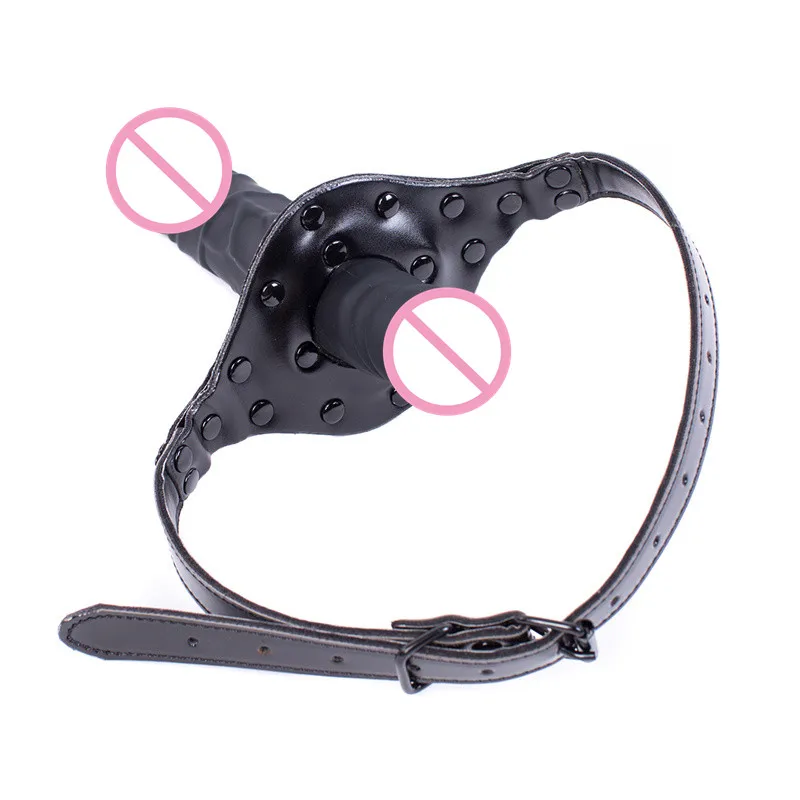 BDSM Sex Slave Mouth Gags Double Head Bondage Restraints Realistic Dildo Open Mouth Gag Ball Couples Oral Sex Toys for Women Men