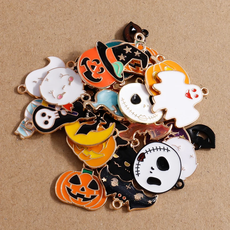 10pcs Enamel Halloween Bat Pumpkin Ghost Pendants Charms for Jewelry Making Earrings Necklace DIY Bracelet Accessories