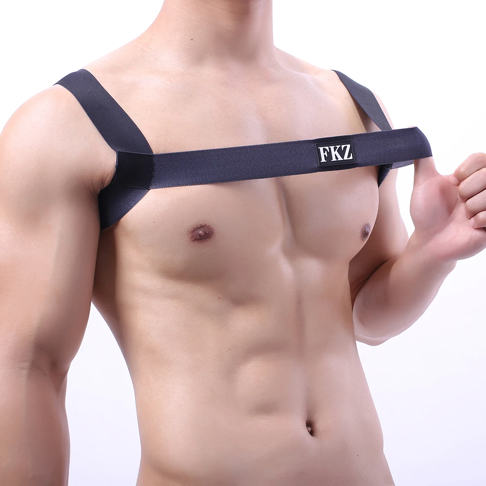 Mens Chest Harness Bondage Gay Clubwear Costumes Shoulder Body Chest Muscle Role Play Elastic Shoulder Strap Harness Belt Straps