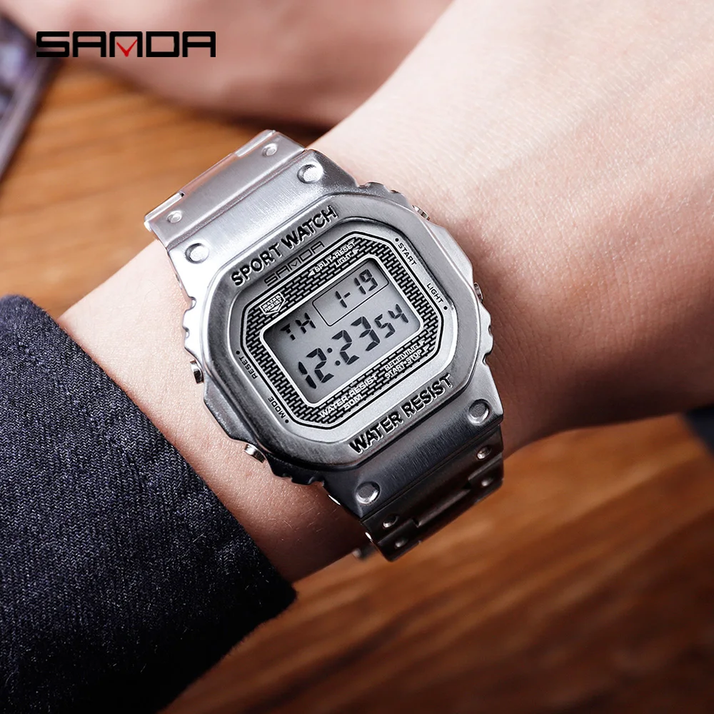 SANDA Men\'s Watch Top Brand Luxury LED Digital Watch Men Fashion Waterproof Sports Watch Full Steel Male Clock Relogio Masculino