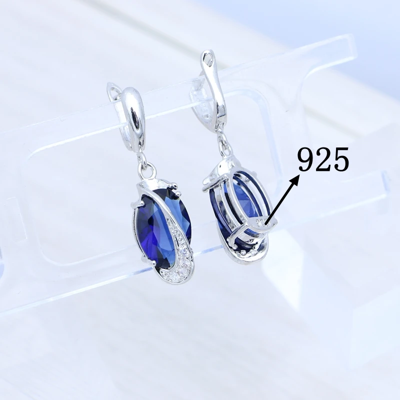 925 Sterling Silver New Woman Fashion Jewelry High Quality Blue Sapphire Crystal Zircon Hot Selling Earrings