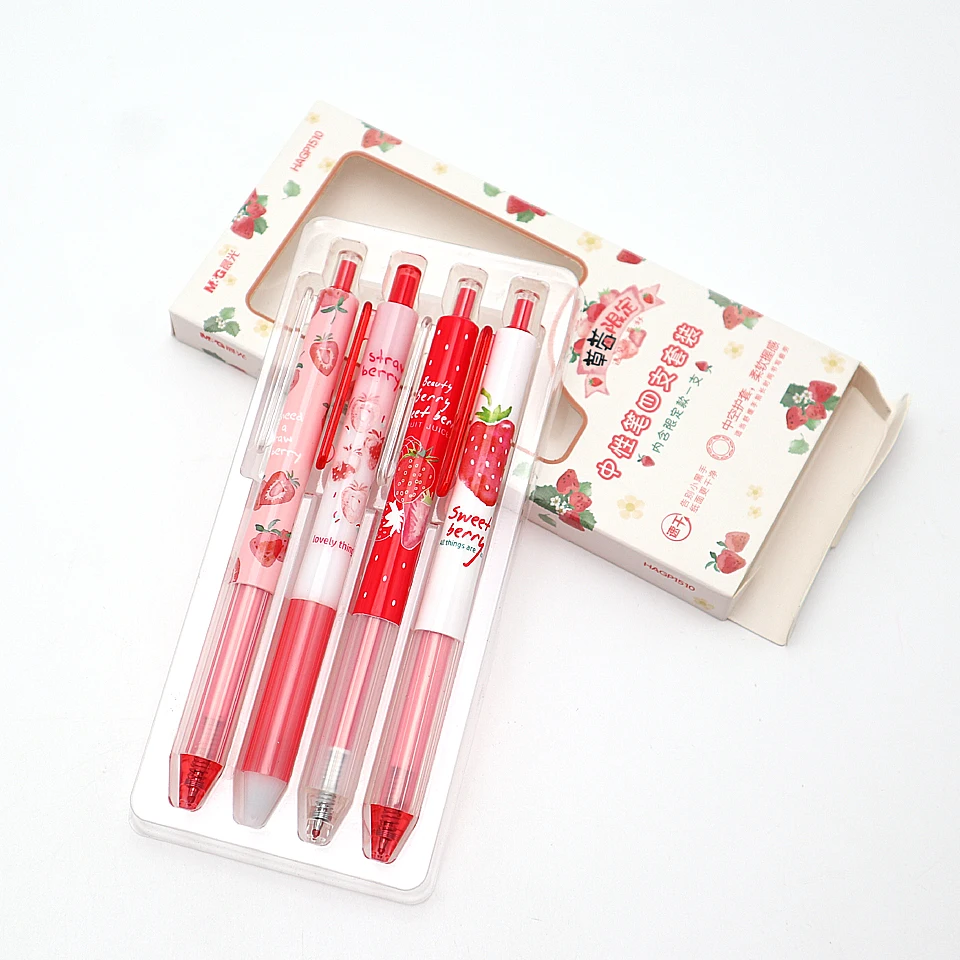 Gel Pen Black/Blue/Red Ink 0.5mm Beautiful Strawberry Pattern Pen Roller Ball Pen Business Office School Student Writing Pens