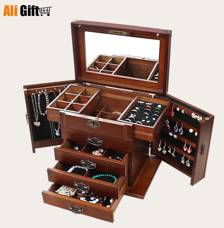 2022 European Retro Jewelry Box with Lock Real Wooden Princess Collection Box Wedding Gift Box Storage Box Gift Makeup Wedding