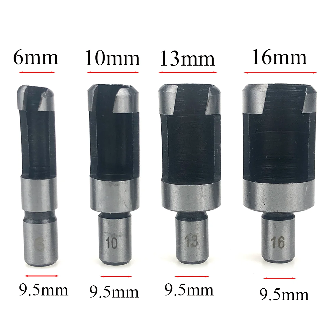 

4Pcs/Set Round Shank Barrel Cork Drill Bit Plug Cutter Bored Hole Tenon Drills Wood Cutting Tool