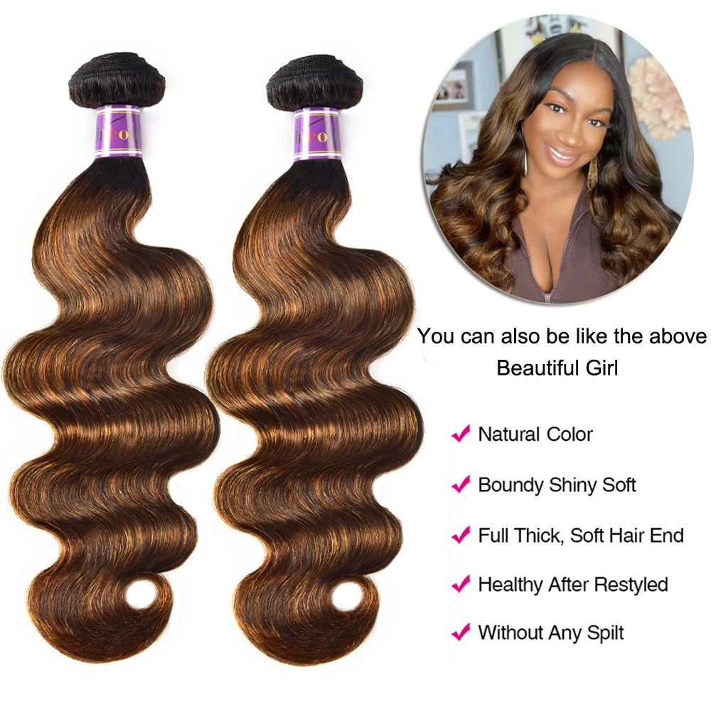 Julia Hair FB30 Highlight Human Hair Brazilian Hair Weave Bundles 1/3 Bundles Deals Body Wave 100% Virgin Human Hair Bundles