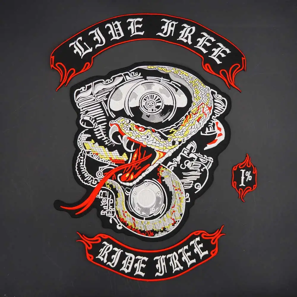 Snake Large Embroidery Motorcycle Biker Patch Clothes Stickers Apparel Accessories Badge Iron on Backing