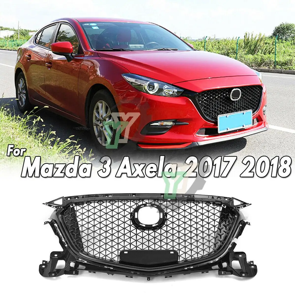 High quality ABS glossy black front bumper honeycomb grille for Mazda 3 Axela 2017 2018 grille mesh