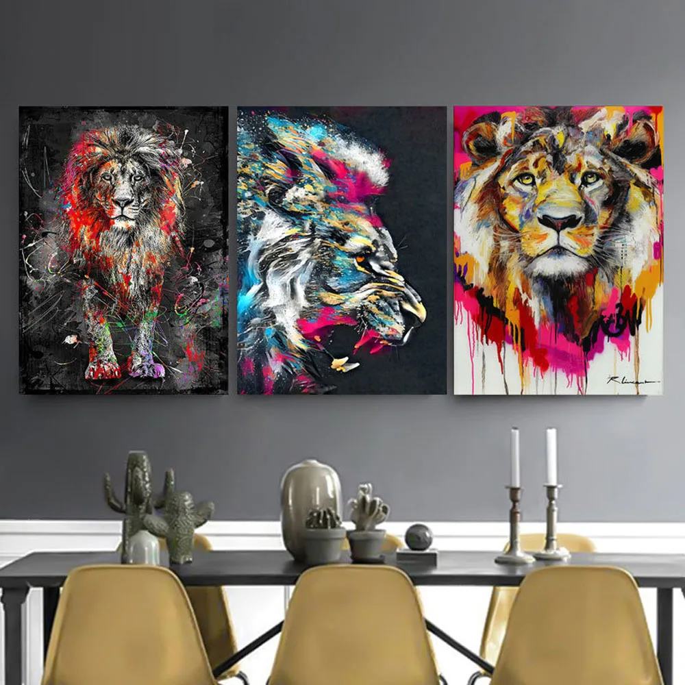 3 pcs Modern Abstract Animal Diamond Paintings Color Lion Full Square Round Diamond Embroidery Mosaic Painting By NumbersZP-2686