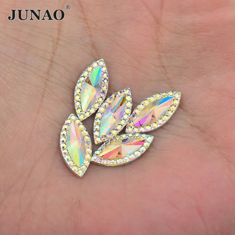 JUNAO 7x15mm 20x40mm Big Size AB Crystal Rhinestones Horse Eye Crystal Stones Applique Flatback Diamond Strass For Garment