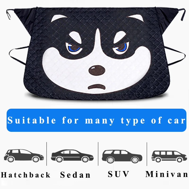 Car Snow Cover Anti-snow Frost Ice Dust Snow Protector Cover Car Windshield Sunshade Cute Cartoon Windshield Shade In Winter