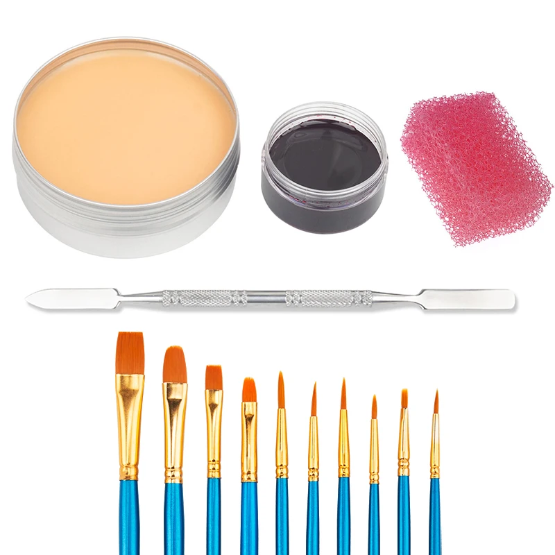 2/4/5PCS SFX Makeup Set Special Effect Halloween Party Wound Scar Wax Makeup with Spatula Sponge to Create a Blood Splash Shape