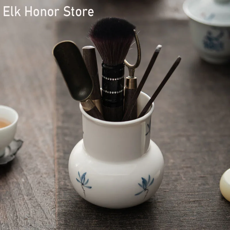 Pure Hand-painted Butterfly Orchid Tea Ceremony Six Gentlemen Suit Household Kung Fu Tea Set Tea Clip Tea Pot Pen Tea Ceremony