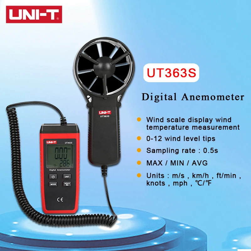 Unità UNI-T UT363S anemometro digitale portatile Display LCD misurazione della velocità del vento Tester della temperatura misuratore di velocità